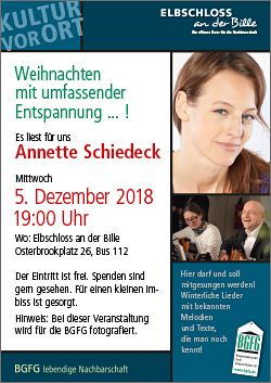 2018 / Lesung im Osterbrookviertel mit Annette Schiedeck / Wintergeschichten im Elbschloss an der Bille